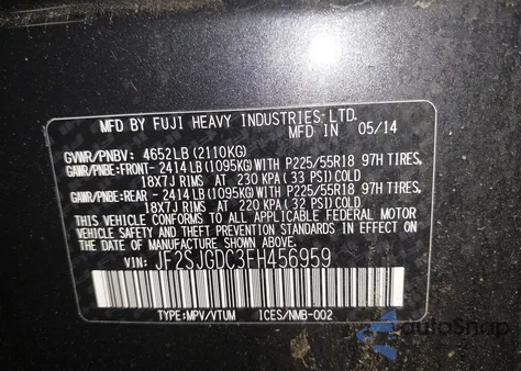 2015 Subaru Forester 2.0Xt Premium из США, поврежденный, VIN JF2SJGDC3FH456959